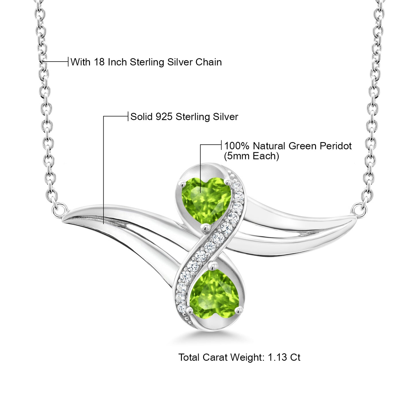 1.13カラット  天然石 ペリドット ネックレス  シンセティック ホワイトサファイア シルバー925  8月 誕生石