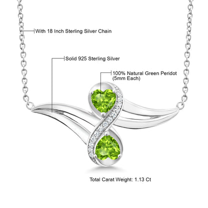 1.13カラット  天然石 ペリドット ネックレス  シンセティック ホワイトサファイア シルバー925  8月 誕生石