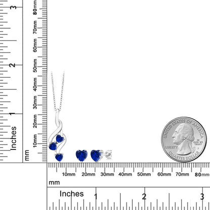3.1カラット シンセティック サファイア ネックレス ピアス セット シルバー925 9月 誕生石