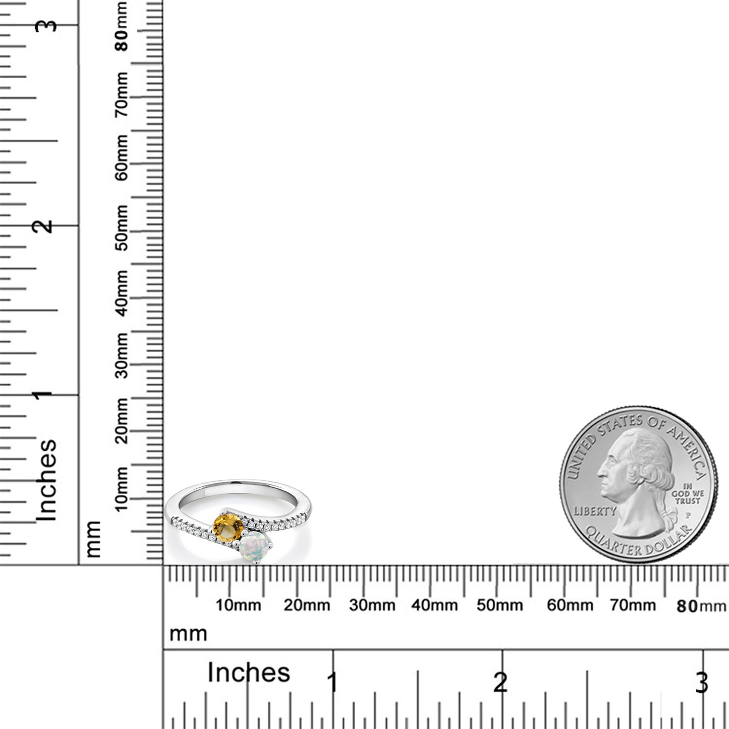 0.75カラット  天然 シトリン リング 指輪  シミュレイテッド ホワイトオパール シルバー925  11月 誕生石