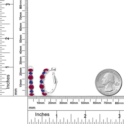 5.12カラット  シンセティック ルビー フープピアス  シンセティック サファイア シルバー925  7月 誕生石
