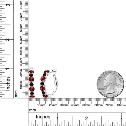 3.56カラット 天然 ガーネット フープピアス 天然 オニキス シルバー925 1月 誕生石