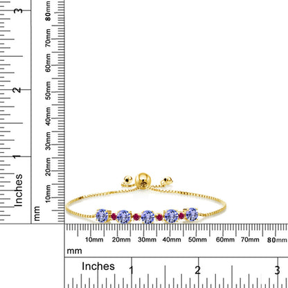 2.54カラット 天然石 タンザナイト ブレスレット シンセティック ルビー シルバー925 18金 イエローゴールド 加工 12月 誕生石