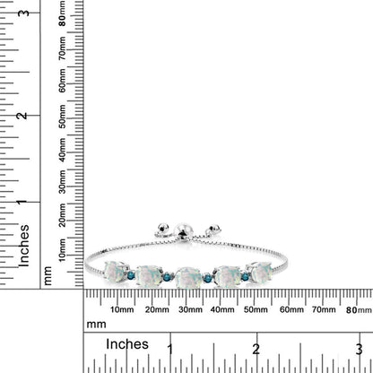 5.26カラット  シミュレイテッド ホワイトオパール ブレスレット  天然 ブルーダイヤモンド シルバー925  10月 誕生石