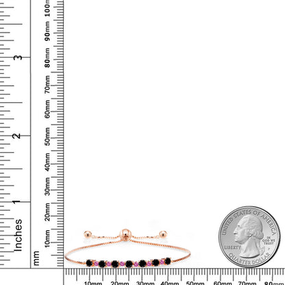 0.82カラット  天然 ブラックダイヤモンド ブレスレット  シンセティック ピンクサファイア シルバー925 18金 ピンクゴールド 加工