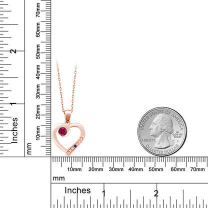0.27カラット  シンセティック ルビー オープンハート ネックレス  シンセティック サファイア シルバー925 18金 ピンクゴールド 加工  7月 誕生石