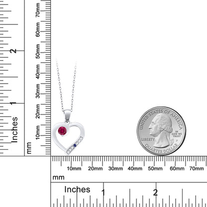 0.27カラット  シンセティック ルビー オープンハート ネックレス  シンセティック サファイア シルバー925  7月 誕生石