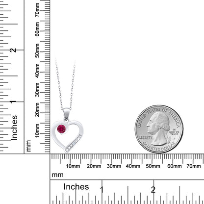 0.27カラット  シンセティック ルビー オープンハート ネックレス  シンセティック ホワイトサファイア シルバー925  7月 誕生石