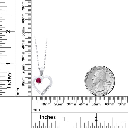 0.27カラット シンセティック ルビー オープンハート ネックレス 天然 ダイヤモンド シルバー925 7月 誕生石