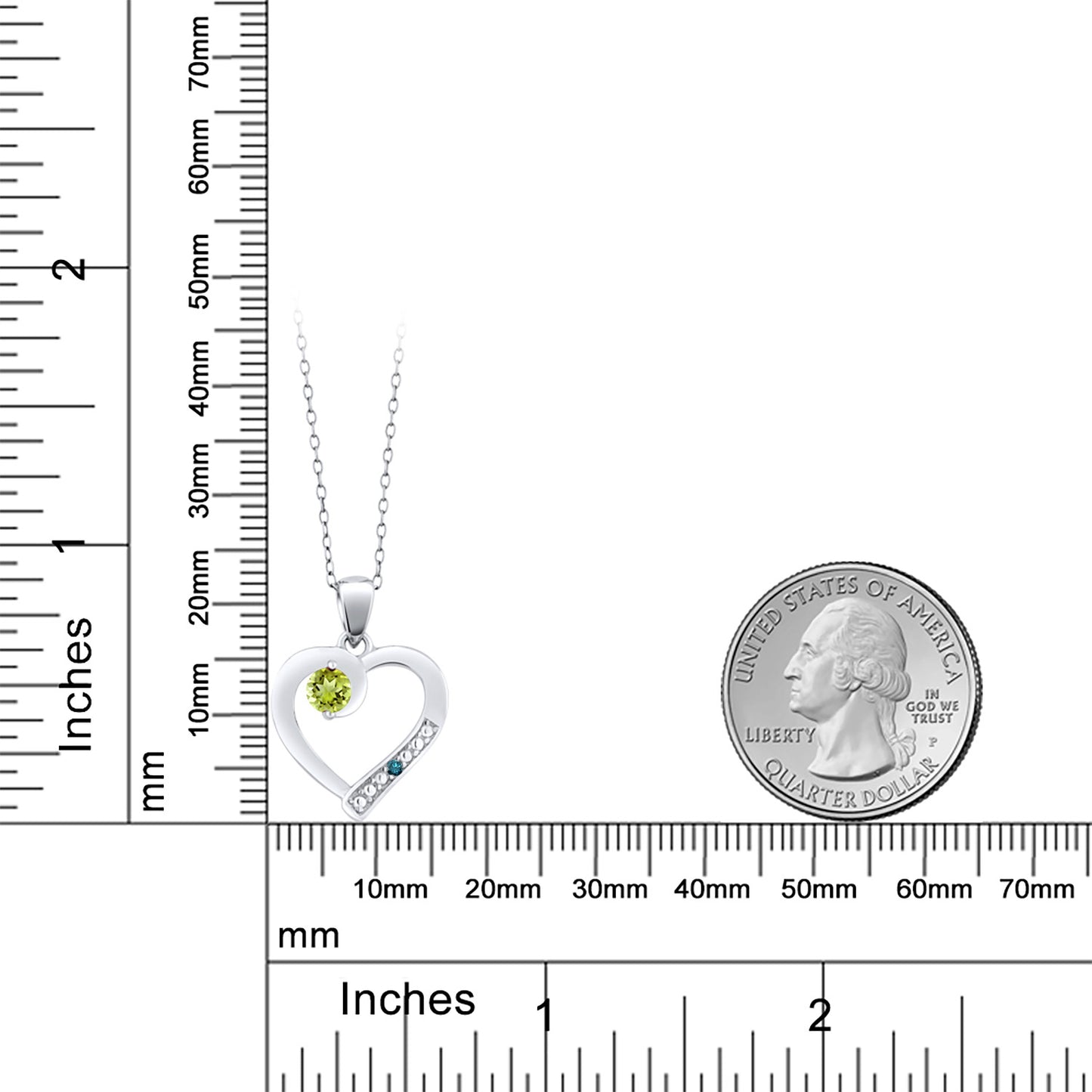 0.22カラット 天然石 ペリドット オープンハート ネックレス 天然 ブルーダイヤモンド シルバー925 8月 誕生石