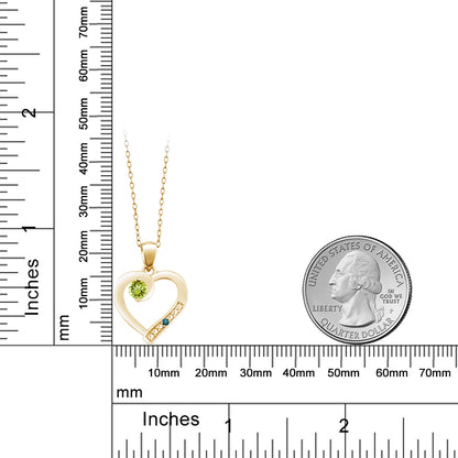 0.22カラット 天然石 ペリドット オープンハート ネックレス 天然 ブルーダイヤモンド シルバー925 18金 イエローゴールド 加工 8月 誕生石