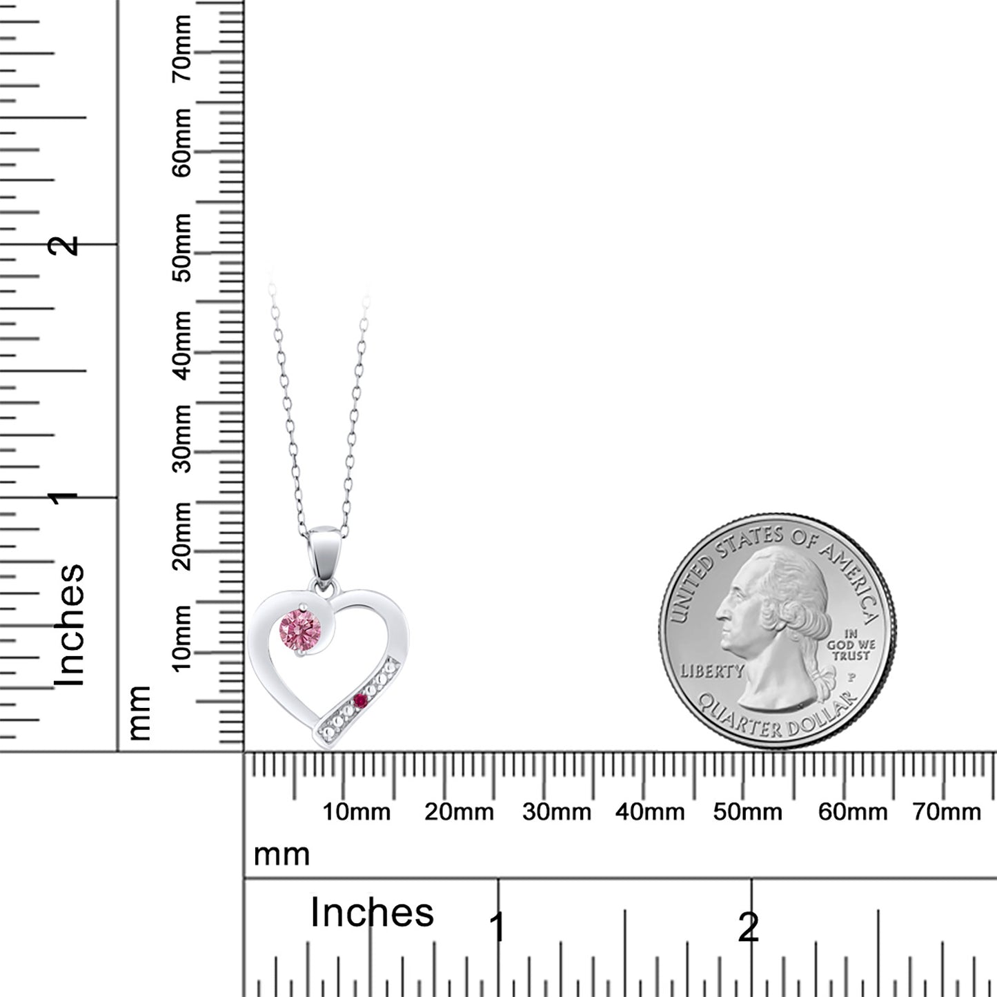 0.2カラット ラボグロウン ピンクダイヤモンド オープンハート ネックレス シンセティック ルビー シルバー925