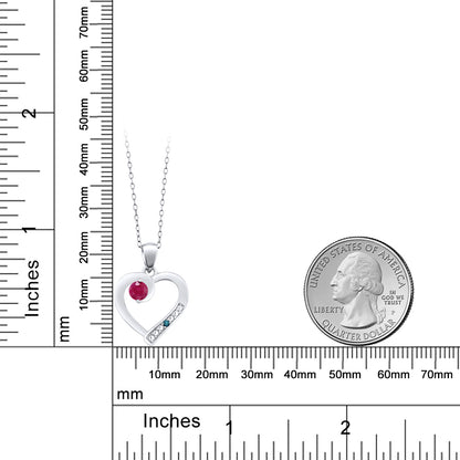 0.27カラット 天然 ルビー オープンハート ネックレス 天然 ブルーダイヤモンド シルバー925 7月 誕生石