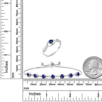 3.01カラット  シンセティック サファイア リング ブレスレット セット   シルバー925  9月 誕生石