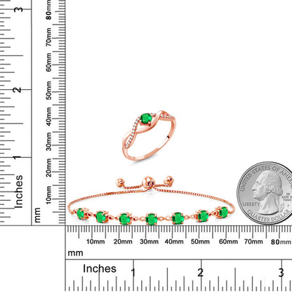 3.41カラット  ナノエメラルド リング ブレスレット セット   シルバー925 18金 ピンクゴールド 加工  5月 誕生石