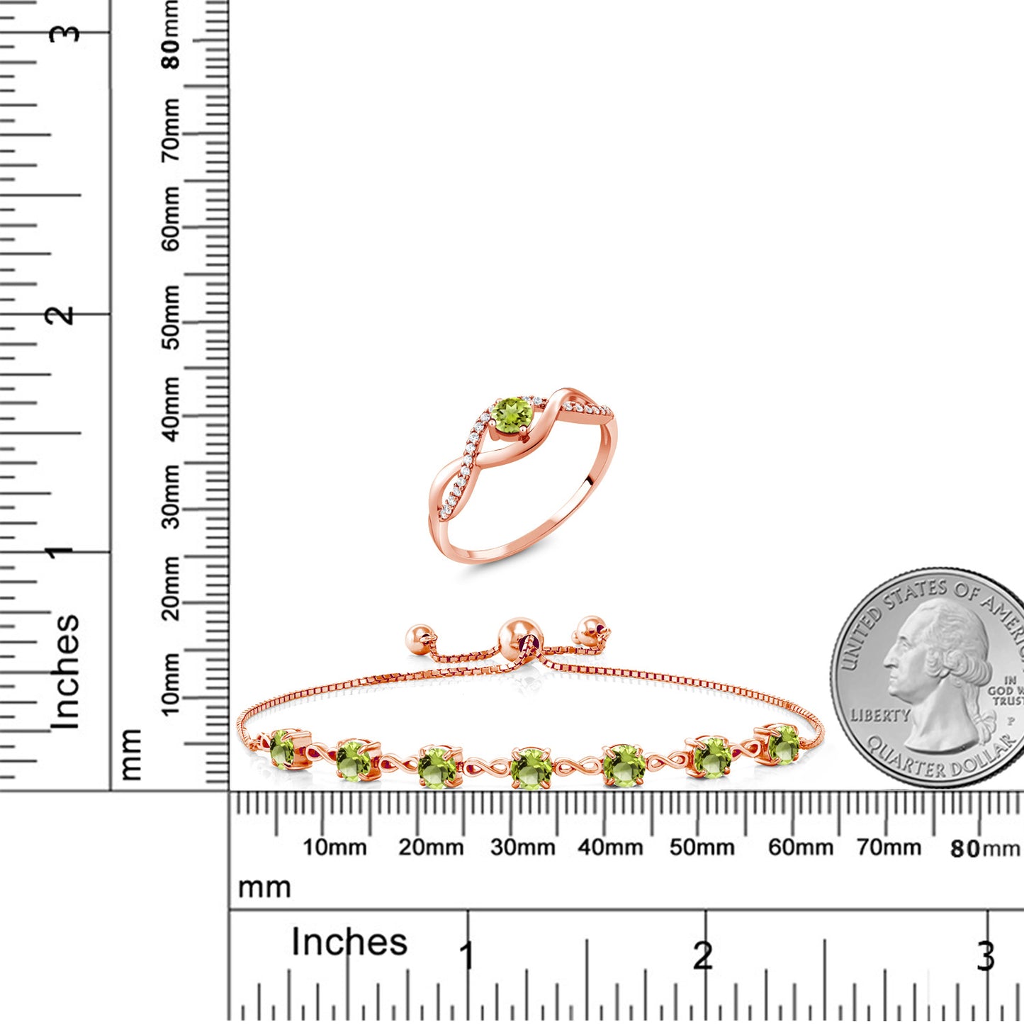 3.76カラット  天然石 ペリドット リング ブレスレット セット   シルバー925 18金 ピンクゴールド 加工  8月 誕生石