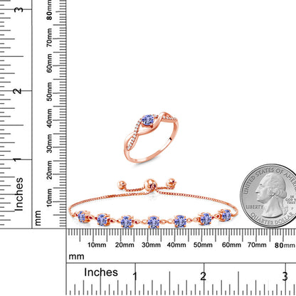 3.27カラット  天然石 タンザナイト リング ブレスレット セット   シルバー925 18金 ピンクゴールド 加工  12月 誕生石