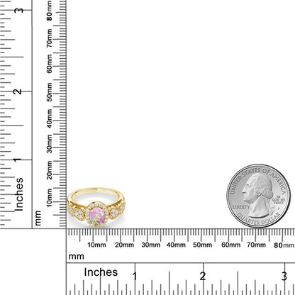 1.06カラット シミュレイテッド ピンクオパール リング 指輪 シルバー925 18金 イエローゴールド 加工 10月 誕生石