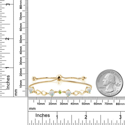 2.07カラット  シミュレイテッド ホワイトオパール ブレスレット  天然石 ペリドット シルバー925 18金 イエローゴールド 加工  10月 誕生石