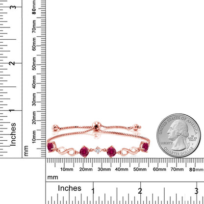 4.07カラット  シンセティック ルビー ブレスレット  ラボグロウンダイヤモンド シルバー925 18金 ピンクゴールド 加工  7月 誕生石