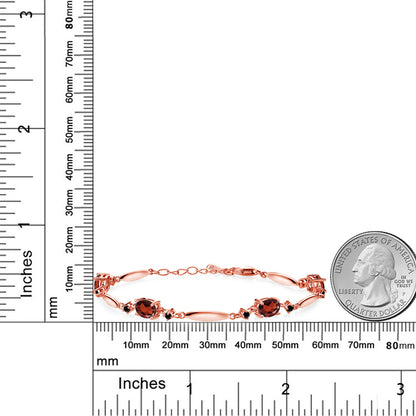 3.74カラット 天然 ガーネット ブレスレット 天然 ブラックダイヤモンド シルバー925 18金 ピンクゴールド 加工 1月 誕生石