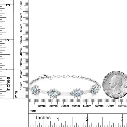 3.6カラット  天然 アクアマリン ブレスレット  シンセティック ホワイトサファイア シルバー925  3月 誕生石