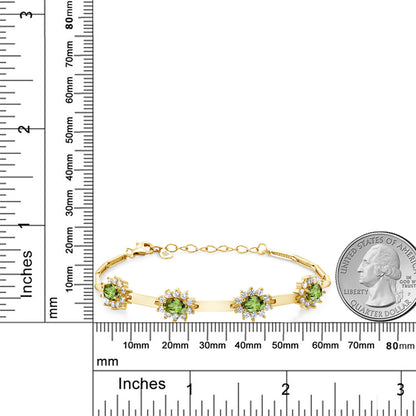 3.6カラット  天然石 ペリドット ブレスレット  シンセティック ホワイトサファイア シルバー925 18金 イエローゴールド 加工  8月 誕生石