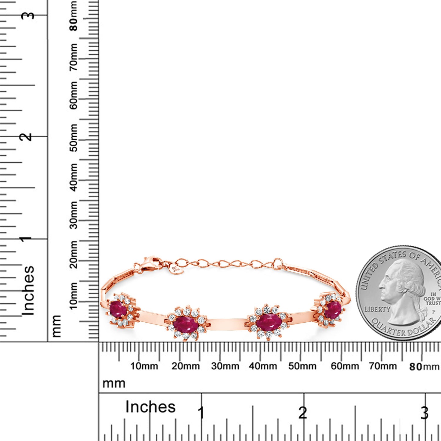 4カラット  天然 ルビー ブレスレット  シンセティック ホワイトサファイア シルバー925 18金 ピンクゴールド 加工  7月 誕生石