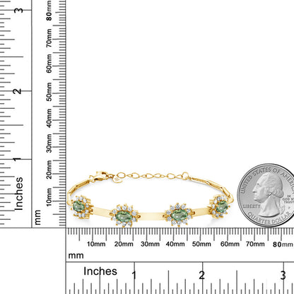 3.8カラット  天然 グリーンサファイア ブレスレット  シンセティック ホワイトサファイア シルバー925 18金 イエローゴールド 加工  9月 誕生石