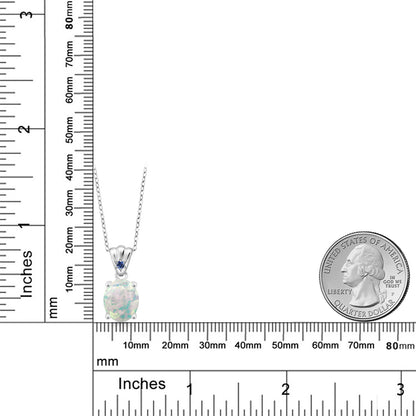 2.05カラット シミュレイテッド ホワイトオパール ネックレス シンセティック サファイア シルバー925 10月 誕生石