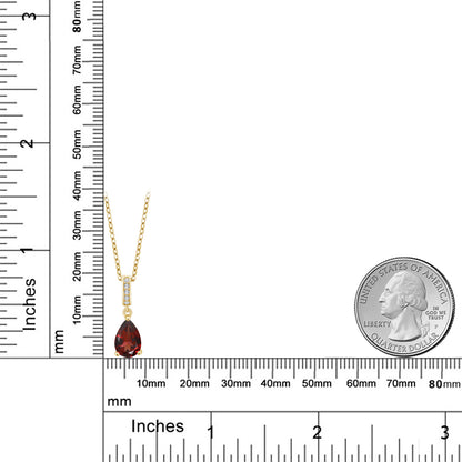 1.46カラット 天然 ガーネット ネックレス ラボグロウンダイヤモンド シルバー イエローゴールドコーティング 1月 誕生石