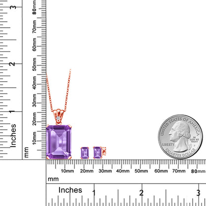 16.07カラット  天然 アメジスト ネックレス ピアス セット   シルバー925 18金 ピンクゴールド 加工  2月 誕生石
