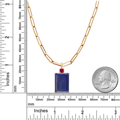 14.25カラット  天然石 ラピスラズリ ネックレス  シンセティック ルビー シルバー925 18金 イエローゴールド 加工  12月 誕生石