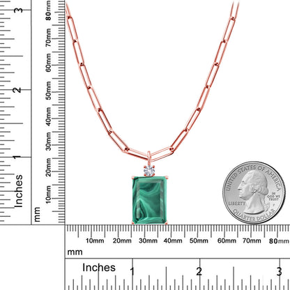 18.25カラット  天然 マラカイト ネックレス  シンセティック ホワイトサファイア シルバー925 18金 ピンクゴールド 加工