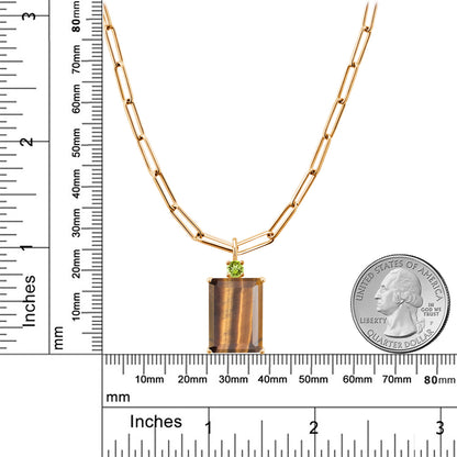 12.3カラット  天然 タイガーアイ ネックレス  天然石 ペリドット シルバー925 18金 イエローゴールド 加工