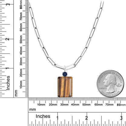 12.35カラット  天然 タイガーアイ ネックレス  天然 サファイア シルバー925