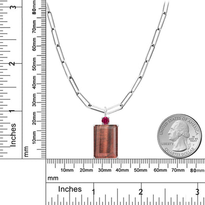 12.25カラット  天然 レッドタイガーアイ ネックレス  シンセティック ルビー シルバー925