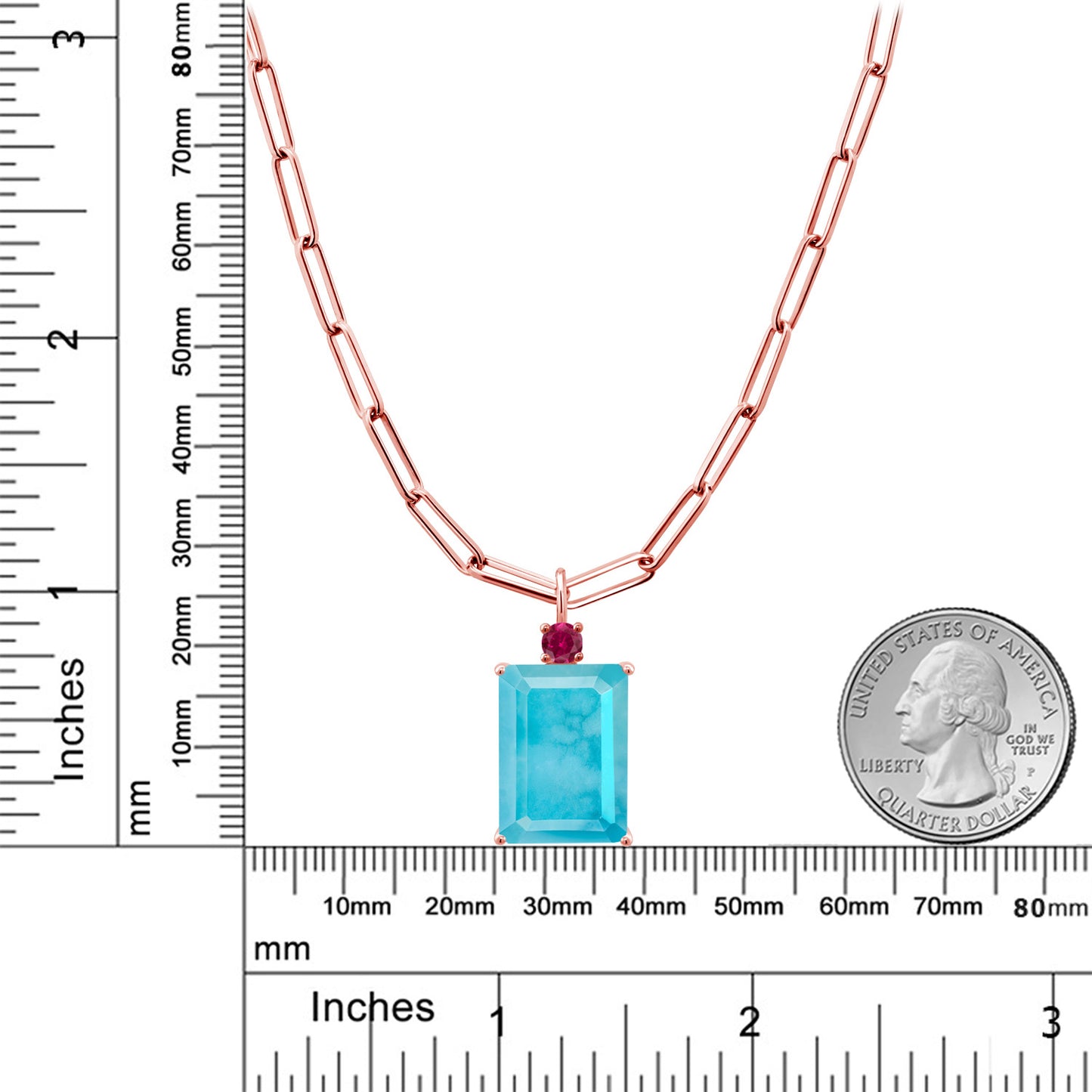 11.25カラット  天然石 ターコイズ ネックレス  シンセティック ルビー シルバー925 18金 ピンクゴールド 加工  12月 誕生石
