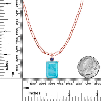11.25カラット  天然石 ターコイズ ネックレス  シンセティック サファイア シルバー925 18金 ピンクゴールド 加工  12月 誕生石