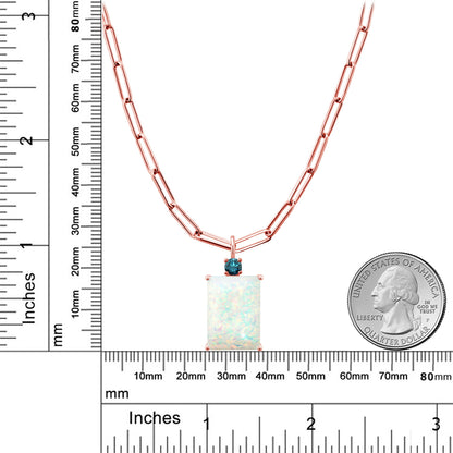 4.93カラット  シミュレイテッド ホワイトオパール ネックレス 天然 ブルーダイヤモンド シルバー925 ピンクゴールド 加工 10月 誕生石