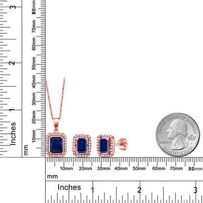 6.46カラット  シンセティック サファイア ネックレス ピアス セット   シルバー925 18金 ピンクゴールド 加工  9月 誕生石