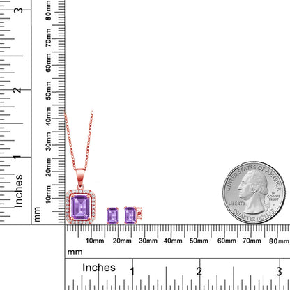3.9カラット  天然 アメジスト ネックレス ピアス セット   シルバー925 18金 ピンクゴールド 加工  2月 誕生石