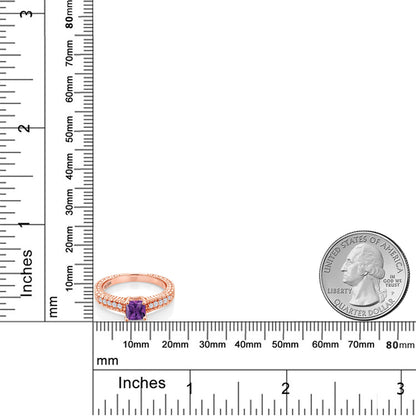 0.8カラット  天然 アメジスト リング 指輪  シンセティック ホワイトサファイア シルバー925 18金 ピンクゴールド 加工  2月 誕生石