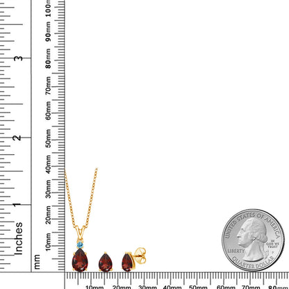 3.04カラット  天然 ガーネット ネックレス ピアス セット   シルバー925 18金 イエローゴールド 加工  1月 誕生石