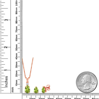 2.73カラット  天然石 ペリドット ネックレス ピアス セット   シルバー925 18金 ピンクゴールド 加工  8月 誕生石