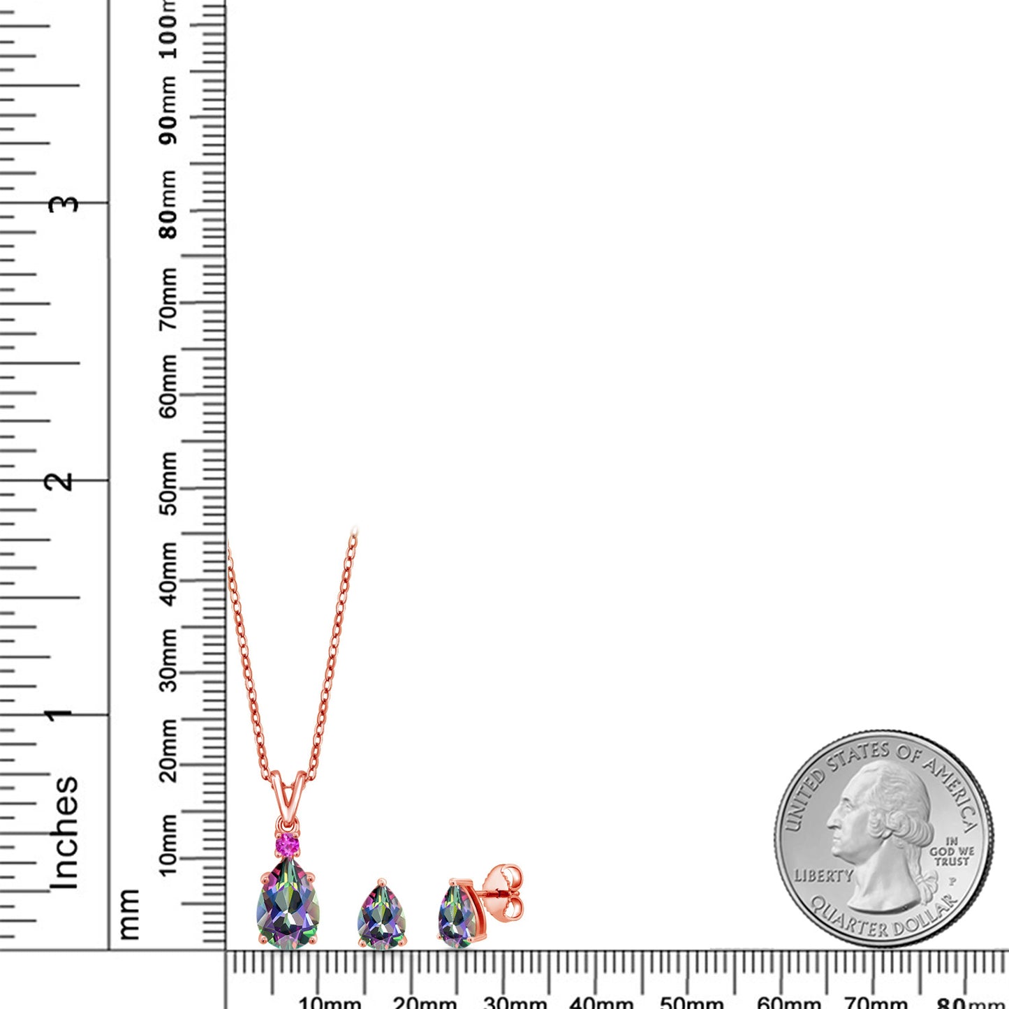 4.37カラット  天然石 ミスティックトパーズ  ネックレス ピアス セット   シルバー925 18金 ピンクゴールド 加工  11月 誕生石