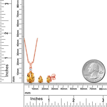 4.66カラット  天然 シトリン ネックレス ピアス セット   シルバー925 18金 ピンクゴールド 加工  11月 誕生石
