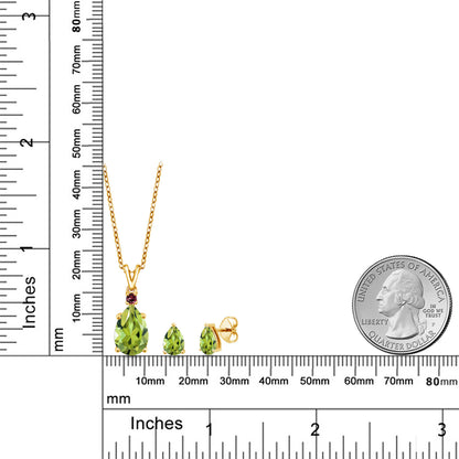 4.44カラット  天然石 ペリドット ネックレス ピアス セット   シルバー925 18金 イエローゴールド 加工  8月 誕生石