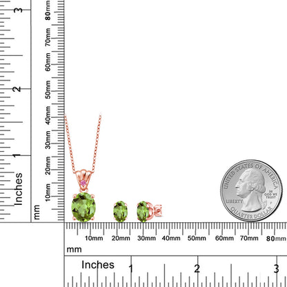 5.87カラット  天然石 ペリドット ネックレス ピアス セット   シルバー925 18金 ピンクゴールド 加工  8月 誕生石