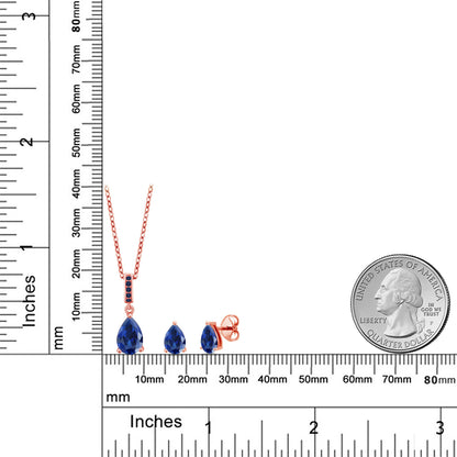 4.6カラット  シンセティック サファイア ネックレス ピアス セット   シルバー925 18金 ピンクゴールド 加工  9月 誕生石